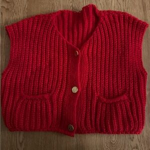 Red Knitted Women's Sweater Vest